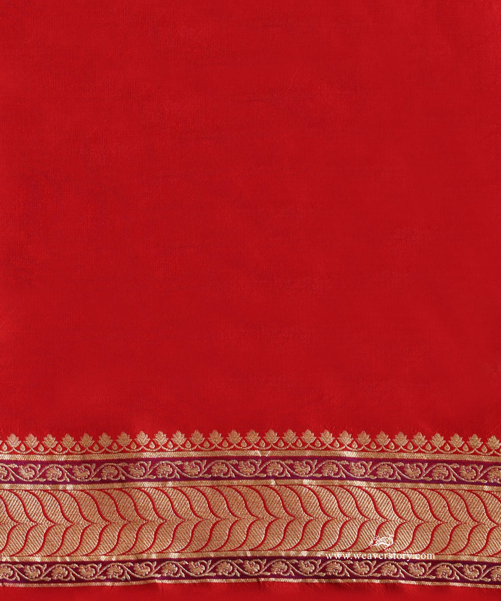 Vaidehi — Red Handloom Real Zari Banarasi Saree in Pure Katan Silk With Peacock &amp;amp; Elephant Motifs