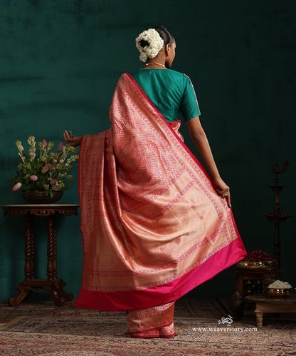 Handloom_Pink_Real_Zari_Pure_Katan_Silk_Square_Pattern_Banarasi_Saree_With_Leaf_And_Flowers_Motifs_WeaverStory_03