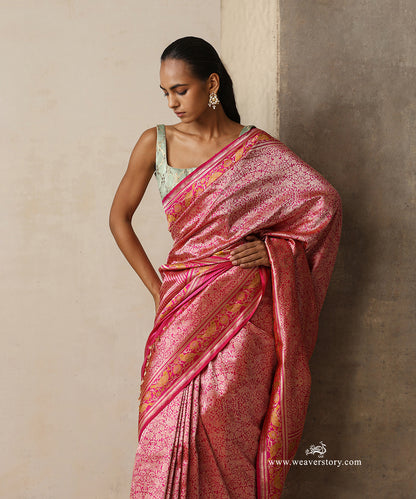 Charumati — Pink Handloom Real Zari Banarasi Shikargah Saree With Meenakari Birds