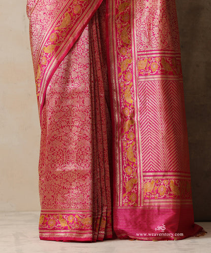 Charumati — Pink Handloom Real Zari Banarasi Shikargah Saree With Meenakari Birds