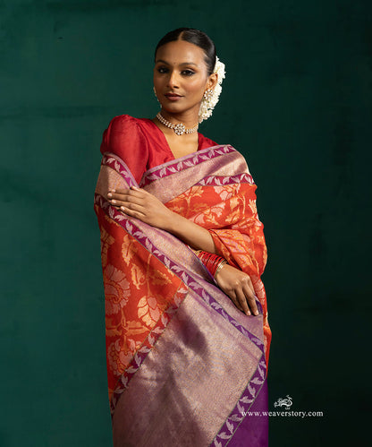 Red_Handloom_Pure_Cotton_Jamdami_Banarasi_Real_Zari_Saree_With_Purple_Border_WeaverStory_01