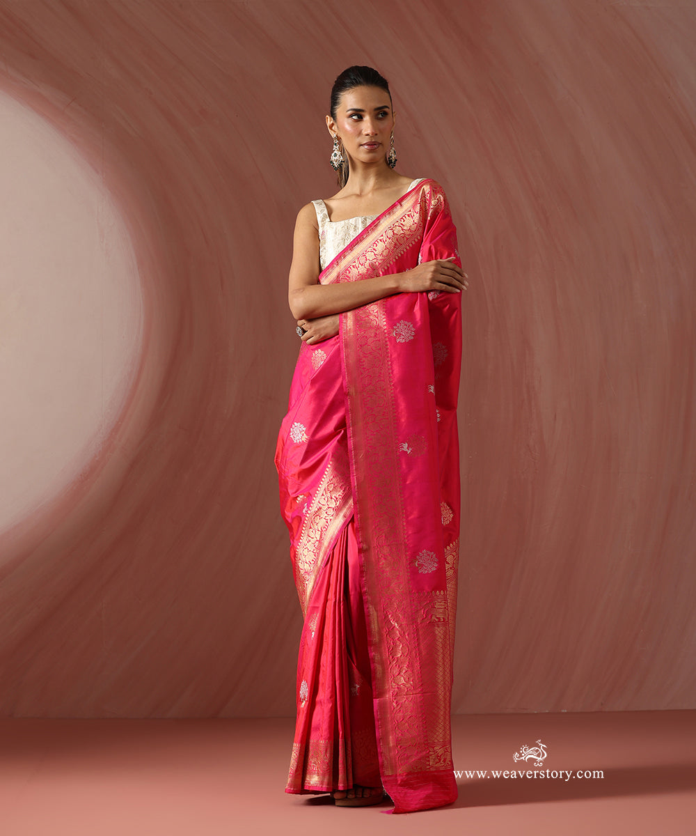 Pink_Handloom_Pure_Katan_Silk_Banarasi_Saree_With_Deer_And_Tree_Boota_With_Elephant_And_Peacock_Motif_Border_WeaverStory_01