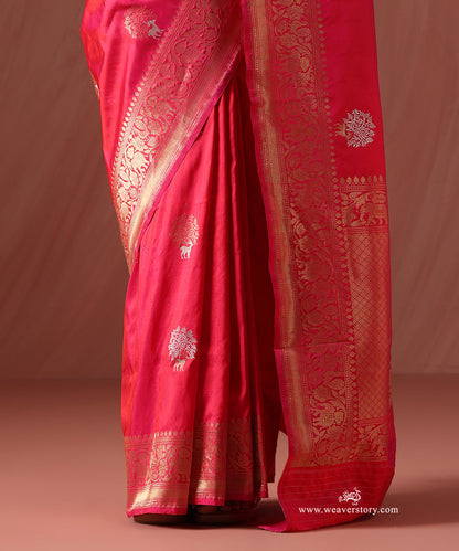 Pink_Handloom_Pure_Katan_Silk_Banarasi_Saree_With_Deer_And_Tree_Boota_With_Elephant_And_Peacock_Motif_Border_WeaverStory_04