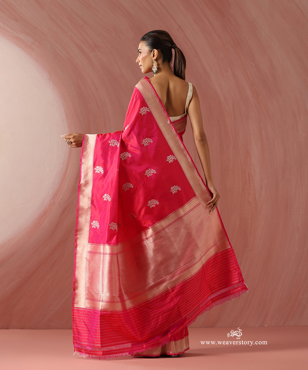 Pink_Handloom_Pure_Katan_Silk_Banarasi_Saree_With_Gold_Silver_Floral_Motifs_And_Zari_Border_WeaverStory_03