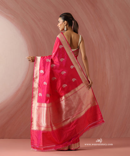 Pink_Handloom_Pure_Katan_Silk_Banarasi_Saree_With_Gold_Silver_Floral_Motifs_And_Zari_Border_WeaverStory_03