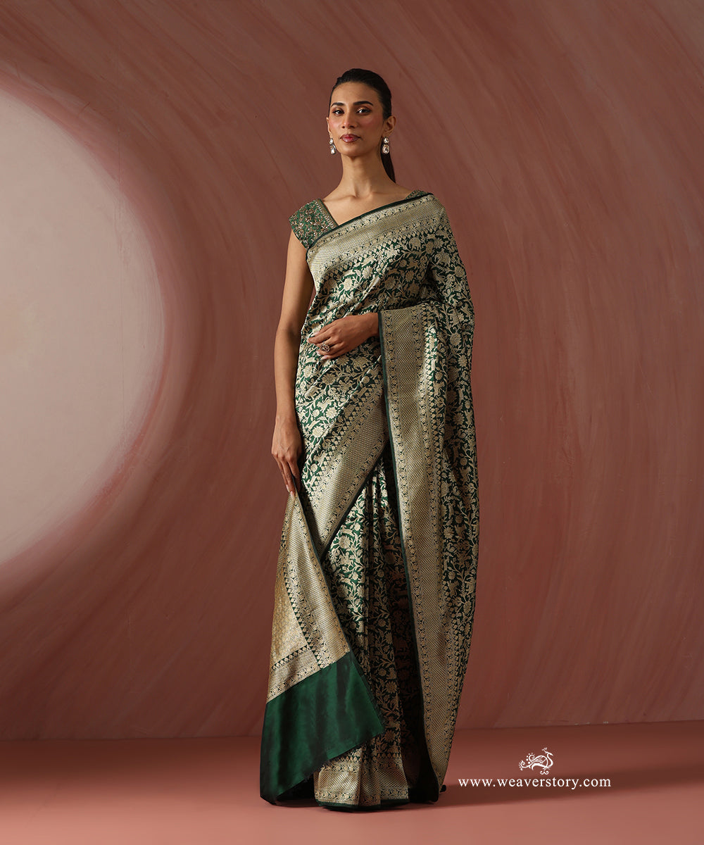 Green_Handloom_Pure_Katan_Silk_Banarasi_Shikargah_Saree_WeaverStory_01