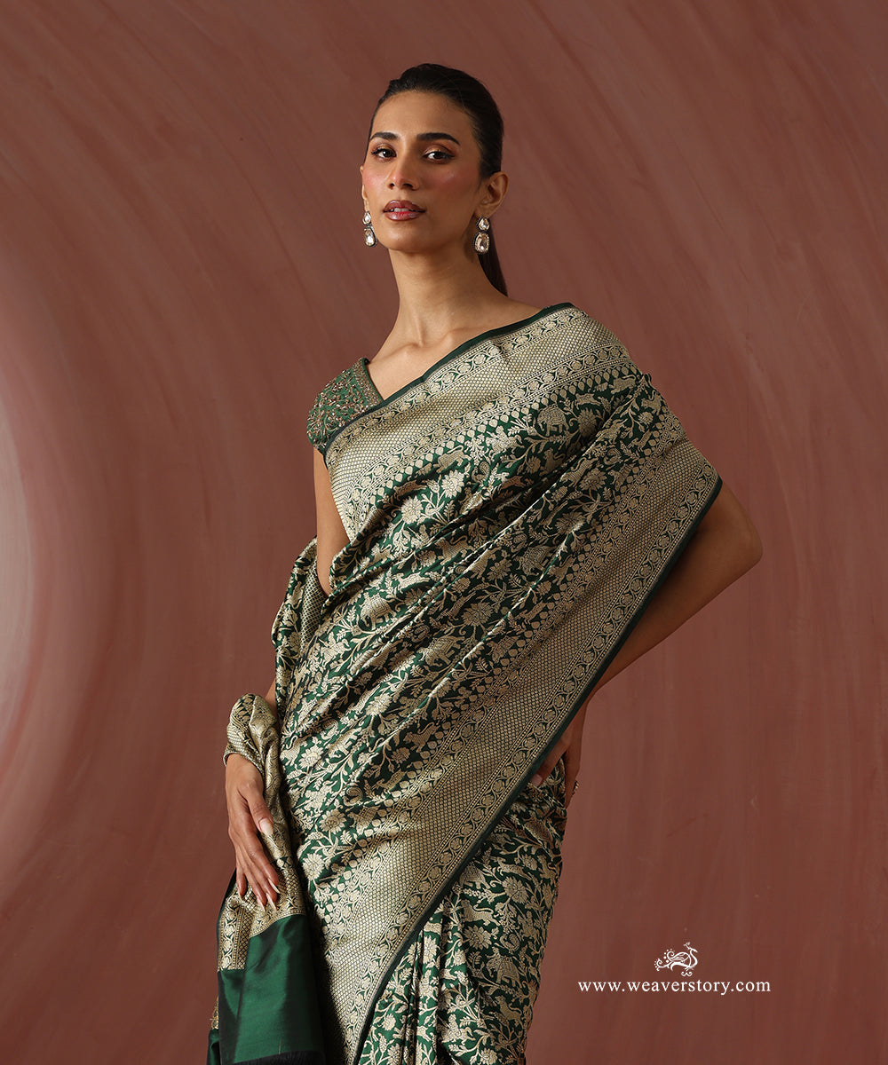 Green_Handloom_Pure_Katan_Silk_Banarasi_Shikargah_Saree_WeaverStory_02
