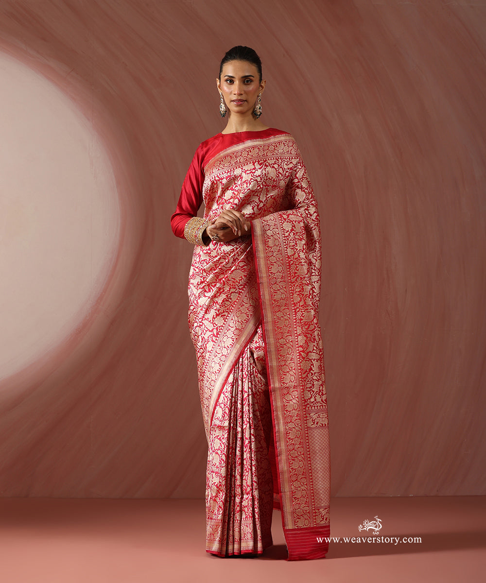 Pink_Handloom_Pure_Katan_Silk_Banarasi_Shikargah_Saree_WeaverStory_01