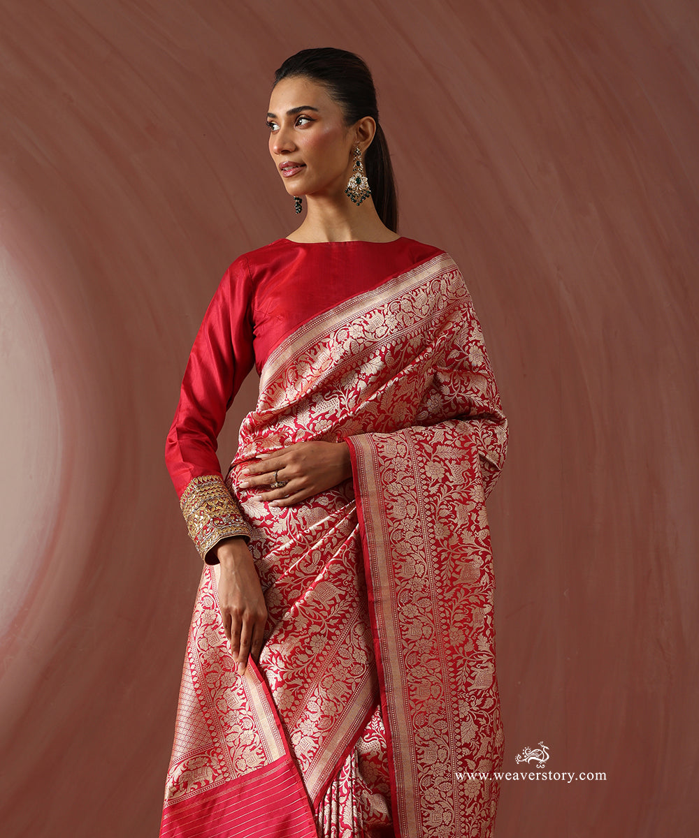 Pink_Handloom_Pure_Katan_Silk_Banarasi_Shikargah_Saree_WeaverStory_02