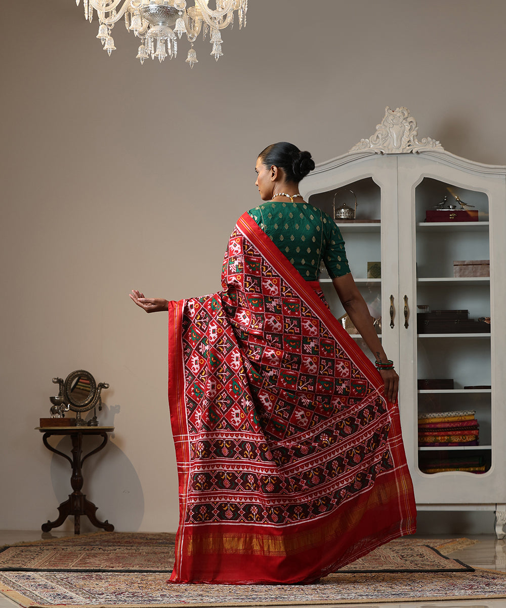 Red_Handloom_Double_Ikat_Patola_Traditional_Saree_With_Elephant_Motifs_WeaverStory_03