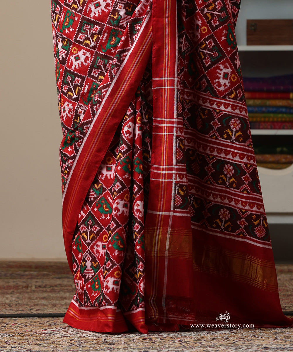 Red_Handloom_Double_Ikat_Patola_Traditional_Saree_With_Elephant_Motifs_WeaverStory_04