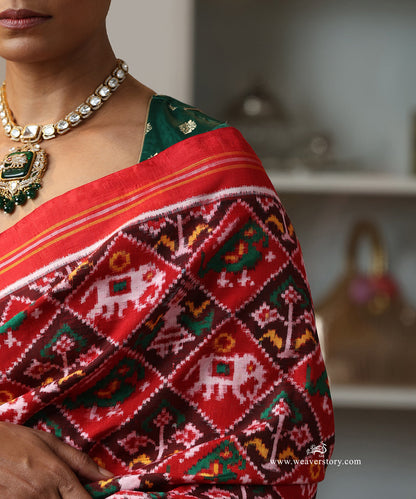 Red_Handloom_Double_Ikat_Patola_Traditional_Saree_With_Elephant_Motifs_WeaverStory_05