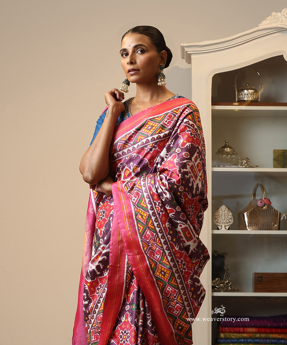 Pink_Handloom_Double_Ikat_Patola_Saree_With_Elephant_Motifs_WeaverStory_01