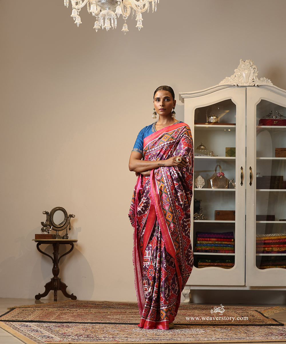 Pink_Handloom_Double_Ikat_Patola_Saree_With_Elephant_Motifs_WeaverStory_02