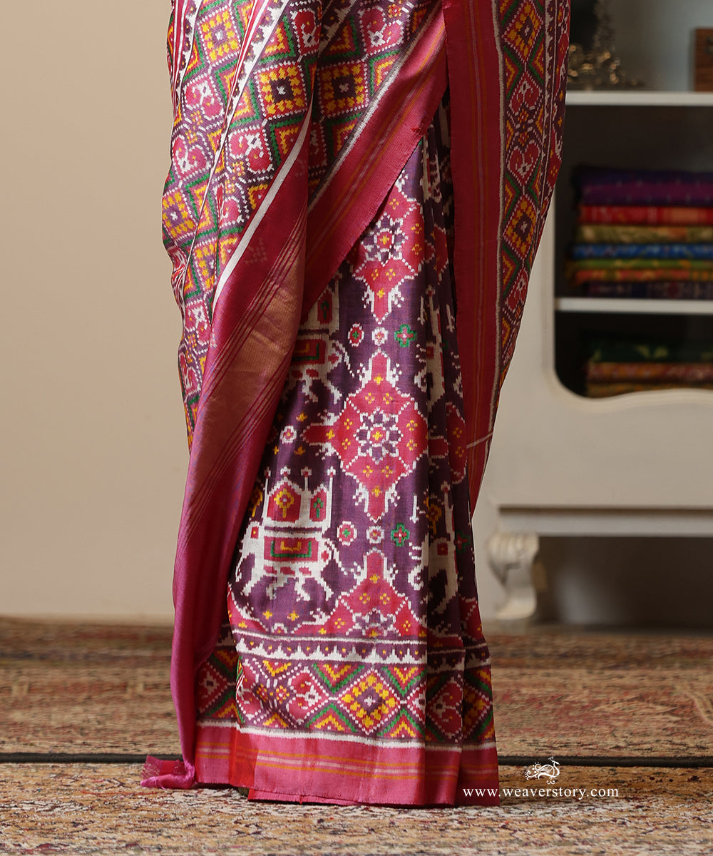 Pink_Handloom_Double_Ikat_Patola_Saree_With_Elephant_Motifs_WeaverStory_04