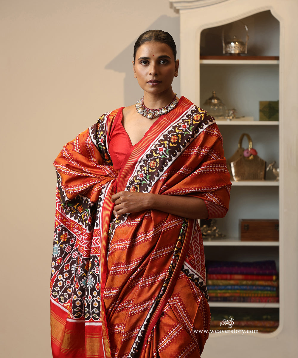 Rust_Handloom_Double_Ikat_Patola_Saree_WeaverStory_01