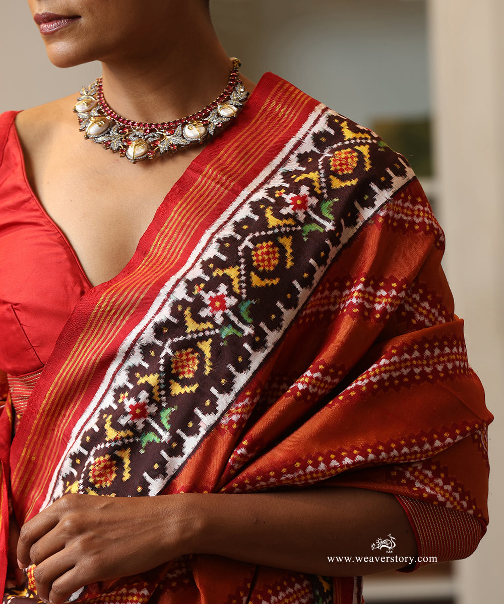 Rust_Handloom_Double_Ikat_Patola_Saree_WeaverStory_05