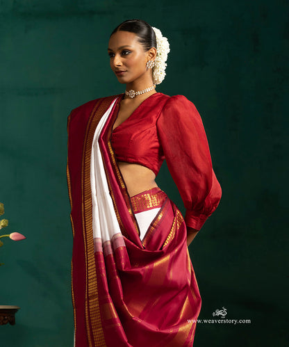 Offwhite_Pure_Silk_Kanjivaram_Saree_With_Red_Korvai_Border_WeaverStory_02