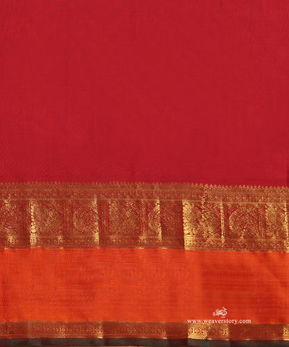 Offwhite_Handloom_Pin_Striped_Pure_Silk_Kanjivaram_Saree_With_Orange_And_Maroon_Korvai_Border_And_Paisley_Mayura_Motifs_WeaverStory_05