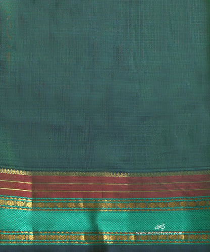 Aqua_Green_Handloom_Pure_Silk_Kanjivaram_Saree_With_All_Over_Zari_Small_Stripes_And_Green_And_Wine_Korwai_Border_WeaverStory_05
