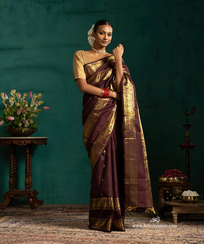 Coke_Brown_Pure_Silk_Kanjivaram_Saree_With_Annapakshi_And_Rudraksh_Booti_And_Annapakshi_Border_WeaverStory_01