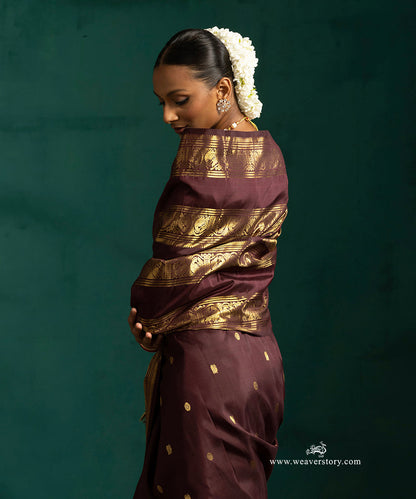 Coke_Brown_Pure_Silk_Kanjivaram_Saree_With_Annapakshi_And_Rudraksh_Booti_And_Annapakshi_Border_WeaverStory_02