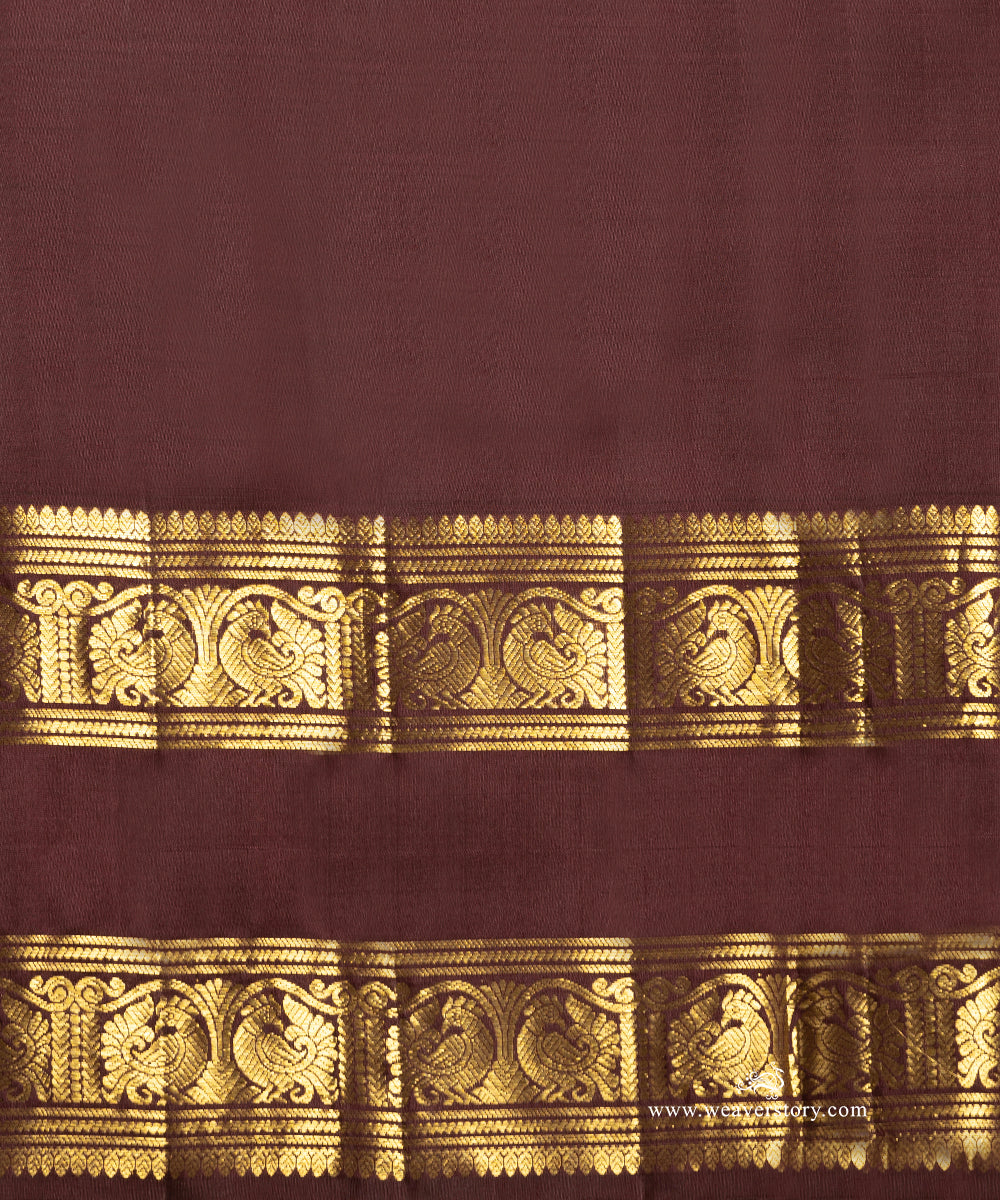 Coke_Brown_Pure_Silk_Kanjivaram_Saree_With_Annapakshi_And_Rudraksh_Booti_And_Annapakshi_Border_WeaverStory_05