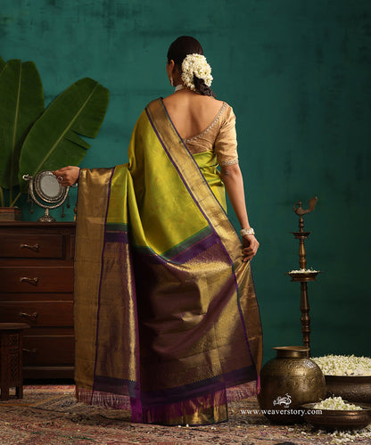 Fresh_Green_Handloom_Pure_Silk_Kanjivaram_Saree_With_Rudraksh_And_Annapakshi_Motifs_And_Purple_Korwai_Border_WeaverStory_03