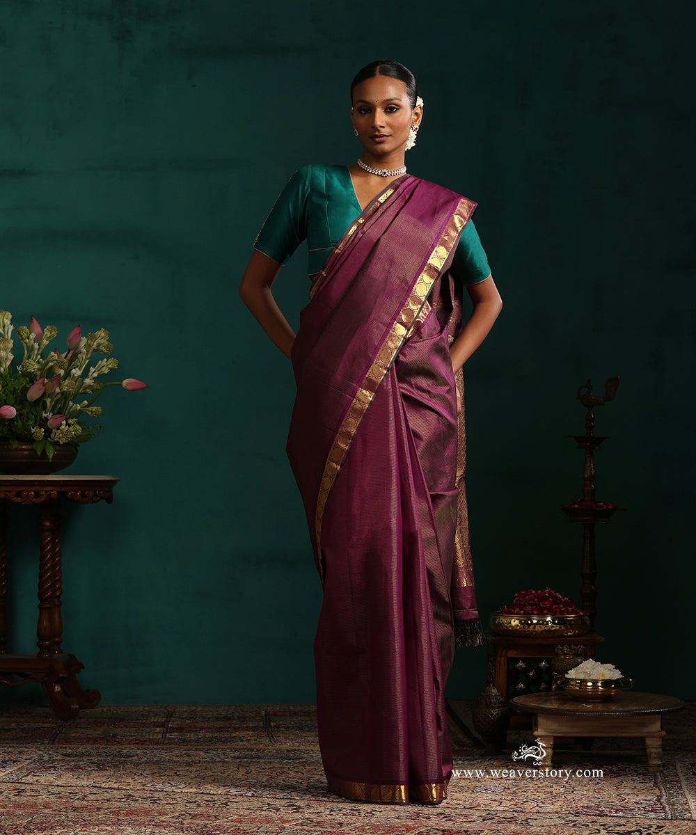 Purple_Pure_Silk_Kanjivaram_Saree_With_Zari_Pin_Stripes_And_And_Small_Border_With_Rudraksh_WeaverStory_01