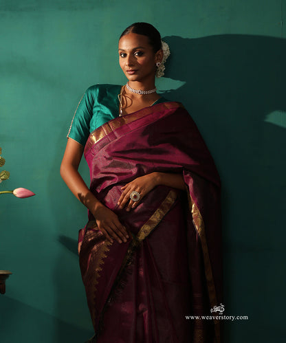 Purple_Pure_Silk_Kanjivaram_Saree_With_Zari_Pin_Stripes_And_And_Small_Border_With_Rudraksh_WeaverStory_02