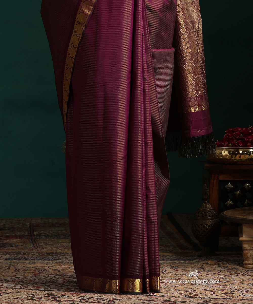 Purple_Pure_Silk_Kanjivaram_Saree_With_Zari_Pin_Stripes_And_And_Small_Border_With_Rudraksh_WeaverStory_04