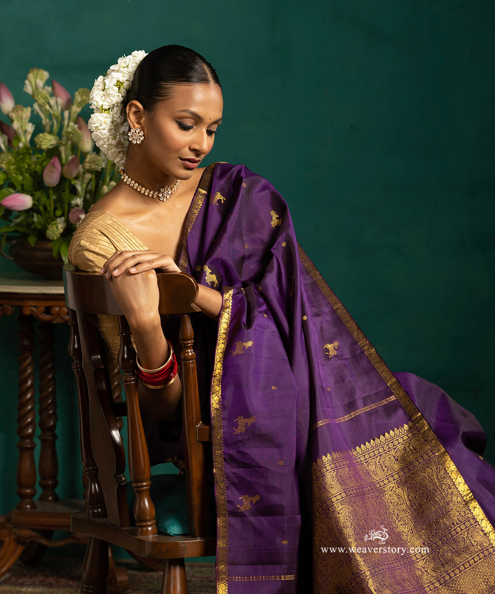 Purple_Pure_Zari_Pure_Silk_Kanjivaram_Saree_With_Deers_And_Narrow_Annapakshi_Border_WeaverStory_02
