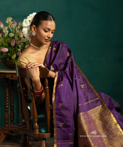 Purple_Pure_Zari_Pure_Silk_Kanjivaram_Saree_With_Deers_And_Narrow_Annapakshi_Border_WeaverStory_02