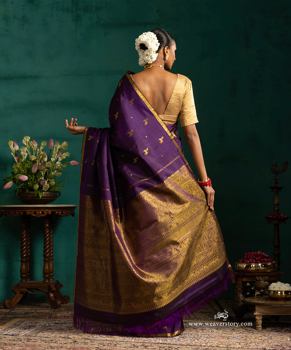 Purple_Pure_Zari_Pure_Silk_Kanjivaram_Saree_With_Deers_And_Narrow_Annapakshi_Border_WeaverStory_03