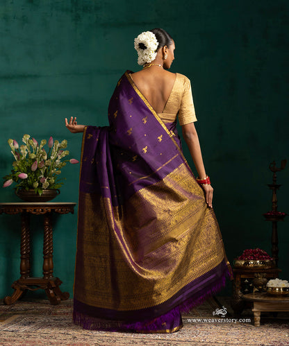 Purple_Pure_Zari_Pure_Silk_Kanjivaram_Saree_With_Deers_And_Narrow_Annapakshi_Border_WeaverStory_03