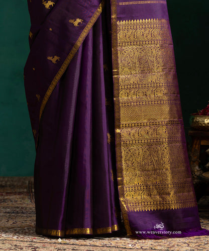 Purple_Pure_Zari_Pure_Silk_Kanjivaram_Saree_With_Deers_And_Narrow_Annapakshi_Border_WeaverStory_04
