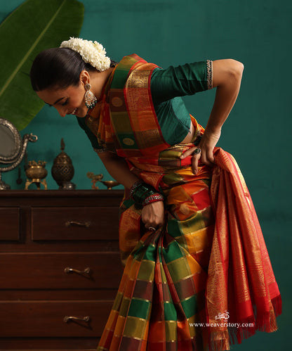 Pure_Silk_Handloom_Kanjivaram_Paalum_Pazhamum_Zari_Checks_Saree_Multicolour_With_Woven_Annam_And_Mayil_Chakaram_Buttas_WeaverStory_02