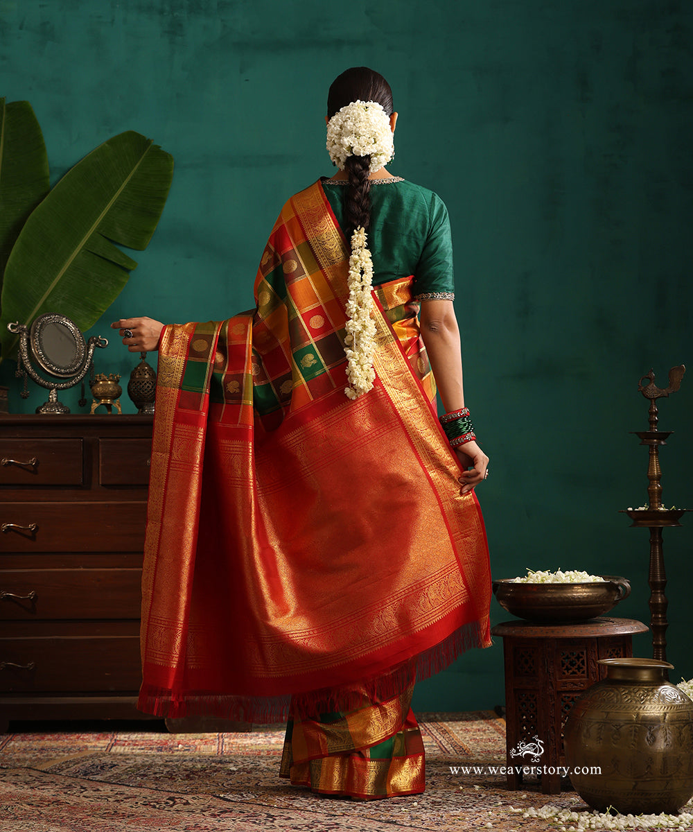 Pure_Silk_Handloom_Kanjivaram_Paalum_Pazhamum_Zari_Checks_Saree_Multicolour_With_Woven_Annam_And_Mayil_Chakaram_Buttas_WeaverStory_03