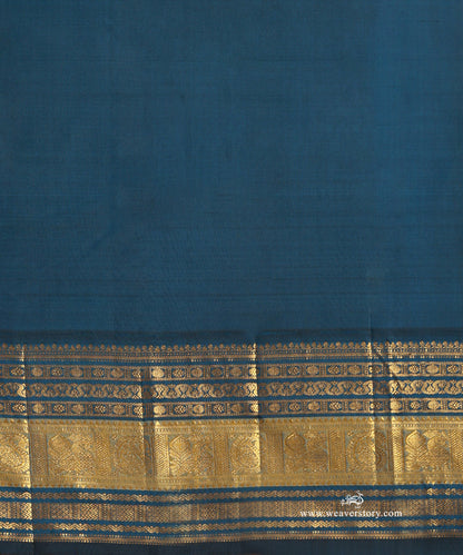 Cream_Handloom_Pure_Silk_Pure_Zari_Kanjivaram_Saree_With_Elephant_Motifs_And_Blue_Korwai_Border_WeaverStory_05