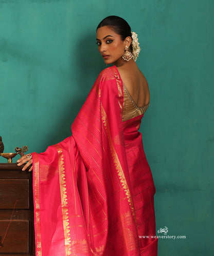 Hot_Pink_Handloom_Pure_Silk_Pure_Zari_Kanjivaram_Saree_With_Ganderberunda_Motif_With_Veldhari_And_Temple_Border_WeaverStory_02