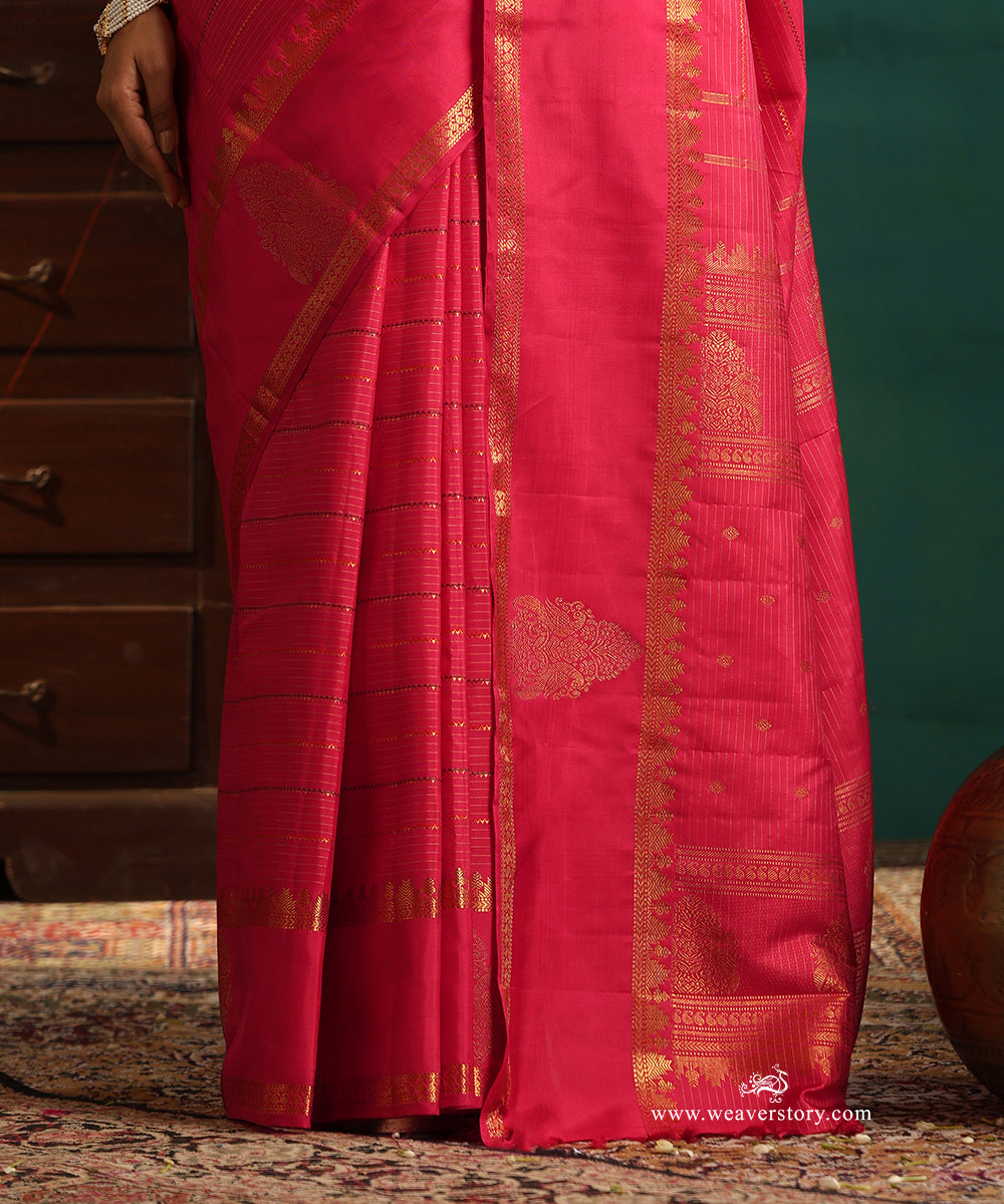 Hot_Pink_Handloom_Pure_Silk_Pure_Zari_Kanjivaram_Saree_With_Ganderberunda_Motif_With_Veldhari_And_Temple_Border_WeaverStory_04