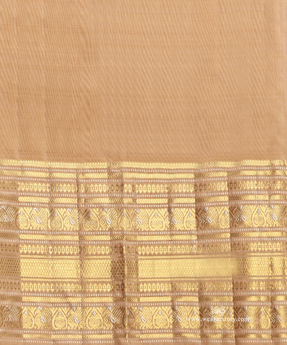 Cream_And_Mocha_Handloom_Pure_Silk_Kanjivaram_Saree_With_All_Over_Rudraksh_Motifs_Woven_In_Gold_Zari_WeaverStory_05