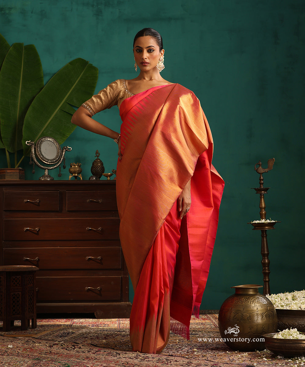 Hot_Pink_Handloom_Pure_Silk_Pure_Zari_Rising_Temple_Motif_Kanjivaram_Saree_WeaverStory_01