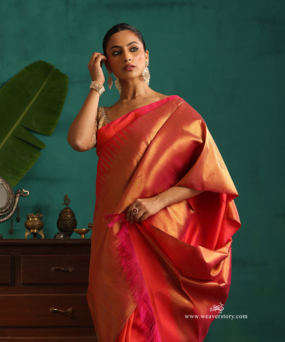 Hot_Pink_Handloom_Pure_Silk_Pure_Zari_Rising_Temple_Motif_Kanjivaram_Saree_WeaverStory_02