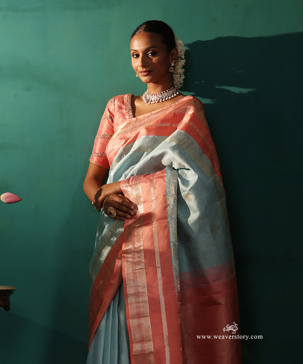 Sky_Blue_Pure_Silk_Pure_Zari_Kanjivaram_Saree_With_Ganderberunda_Motif_And_Pink_Korwai_Border_WeaverStory_02