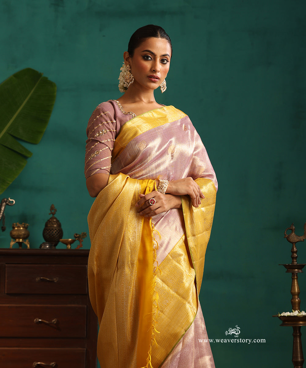 Mauve_And_Gold_Handloom_Pure_Silk_Tissue_Kanjivaram_Saree_With_Elephant_Motifs_And_Mustard_Korwai_Border_WeaverStory_02