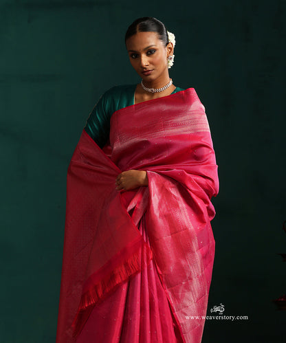 Majenta_Pink_Pure_Silk_Kanjivaram_Saree_With_Vertical_Zari_Stripes_WeaverStory_02