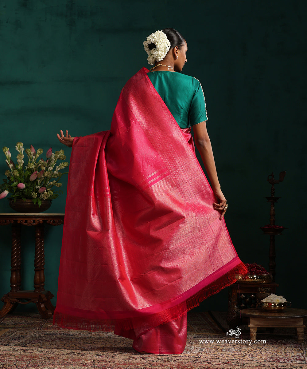 Majenta_Pink_Pure_Silk_Kanjivaram_Saree_With_Vertical_Zari_Stripes_WeaverStory_03