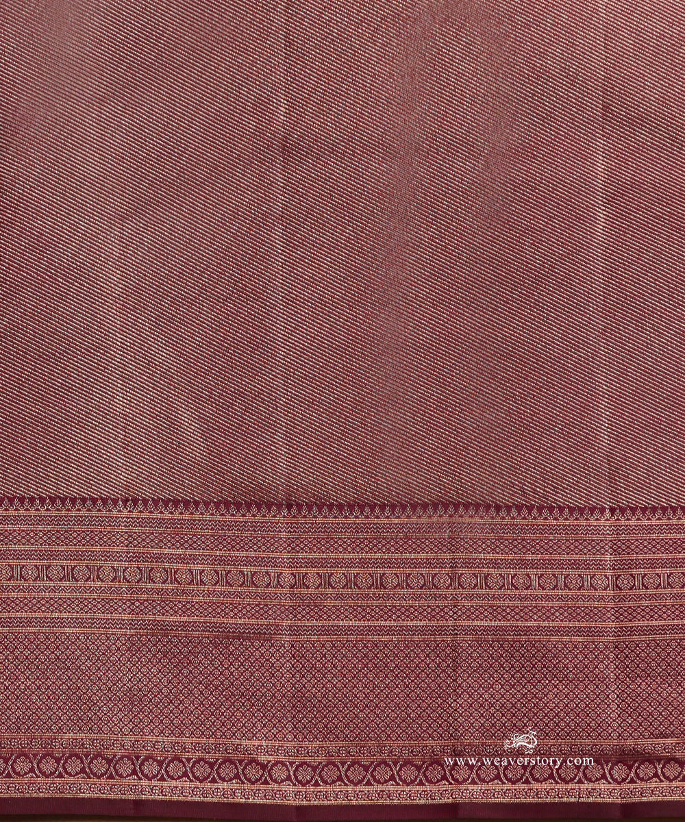 Dark_Wine_Pure_Silk_Kanjivaram_Saree_With_Antique_Zari_Floral_Jaal_WeaverStory_05