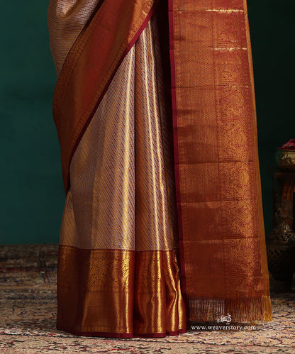 Wine_And_Gold_Pure_Tissue_Silk_Kanjivaram_Saree_With_Purple_Border_With_Chevron_And_Peacocks_WeaverStory_04